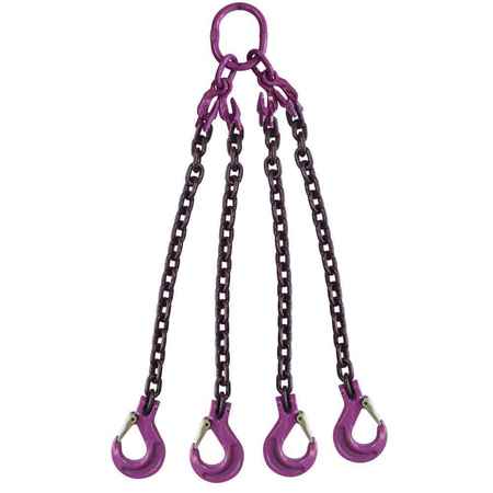 Us Cargo Control 3/8" x 10' - Adjustable 4 Leg Chain Sling w/ Sling Hooks - Grade 100 38G100QOSA-10